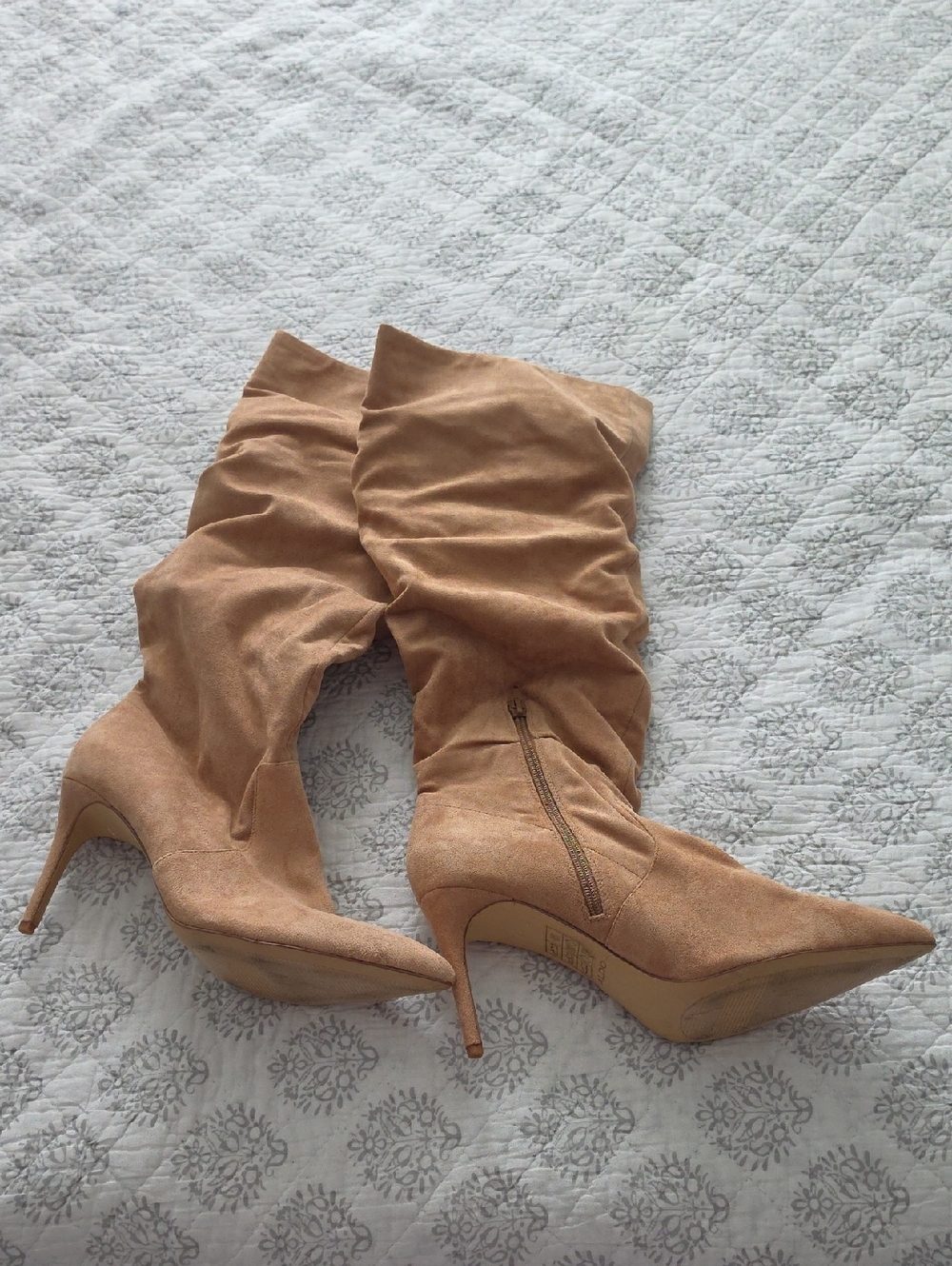 Aldo Tan Suede Ruching Knee-High Stiletto Boots